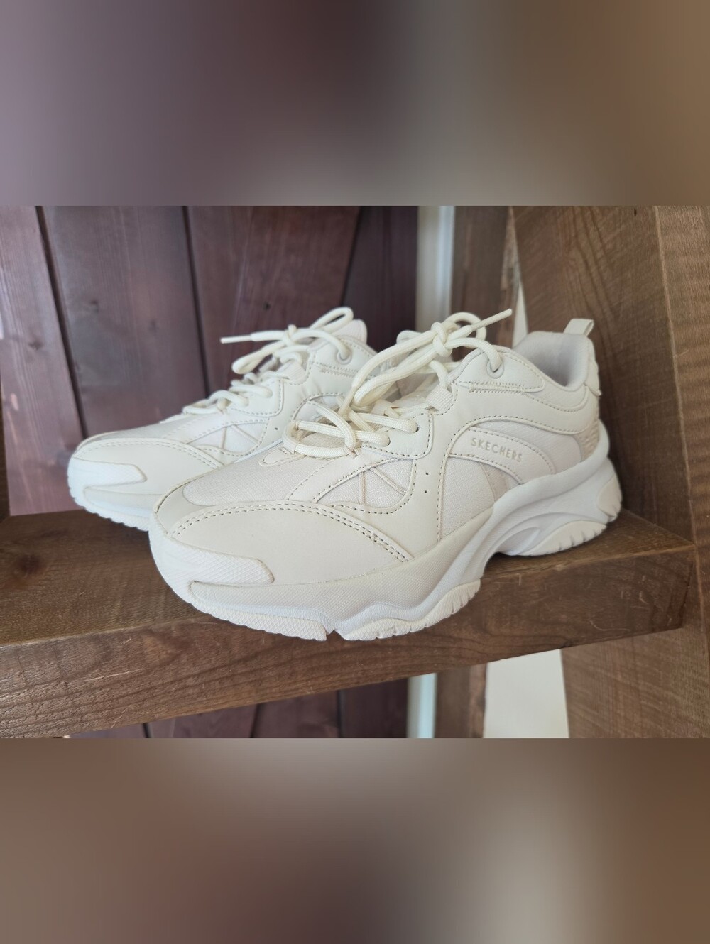 Skechers All-White Platform Lace-Up Trainers